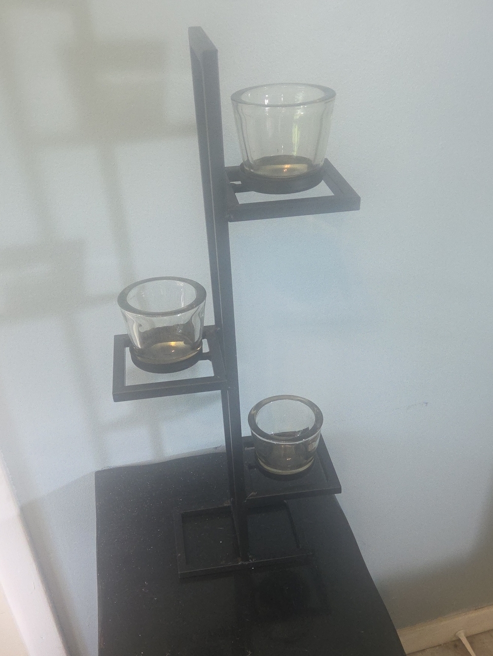 Black Metal 3-Tier Candle Holder with Glass Cups